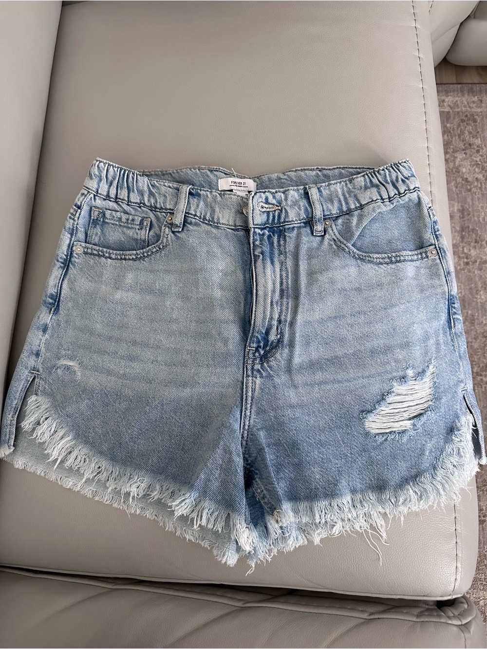 Forever 21 Light Wash Distressed Denim Shorts
